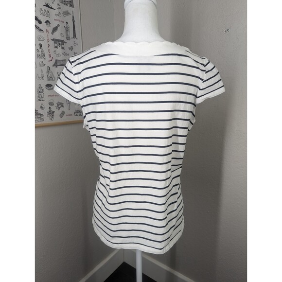 Anne Klein Sport Striped Scalloped T Shirt Womens Petite XL Nautical - Picture 2 of 8